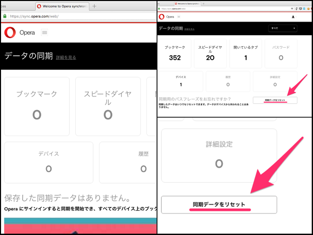 Operaの同期項目、WEBからアクセス・削除が可能 - 12:データの削除(リセット)