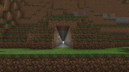 マインクラフトPE。大きな山にトンネルを掘って貫通させてみた。