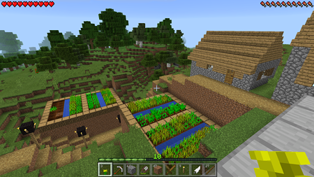 マインクラフトPE。拠点としていた箇所から離れた場所に村があった。