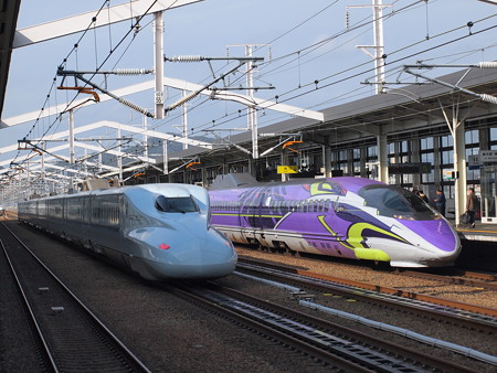 N700系さくらと500系TYPE EVAこだま 山陽新幹線姫路駅