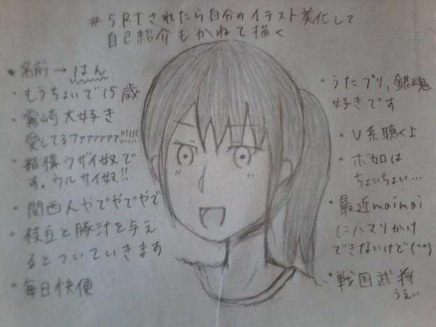 5rtされたら自分のイラスト美化して自己紹介もかねて描く 美化しすぎましたが 皆様 これからもこんな私をよろしくお願いします M M 写真共有サイト フォト蔵