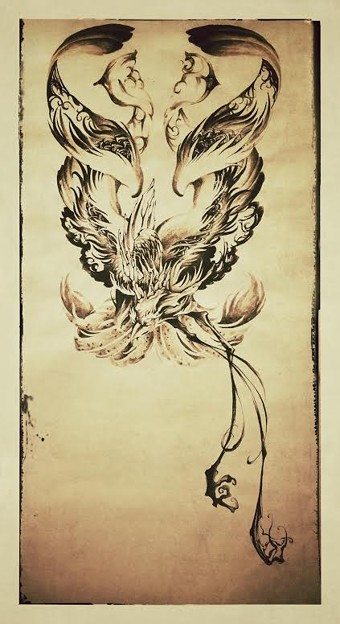 タトゥー 大阪 刺青デザイン 鳳凰 水墨画 phoenix japanesestyle